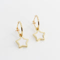 Gold Tone Black and White Star Huggie Drop Earrings view 3