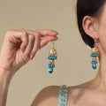 Blue Crystal Bell Tassel Hook Earrings with Reflective Details view 6