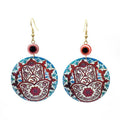Gold Tone Round Printed Hamsa and Evil Eye Hook Earrings in Ten Designs view 3