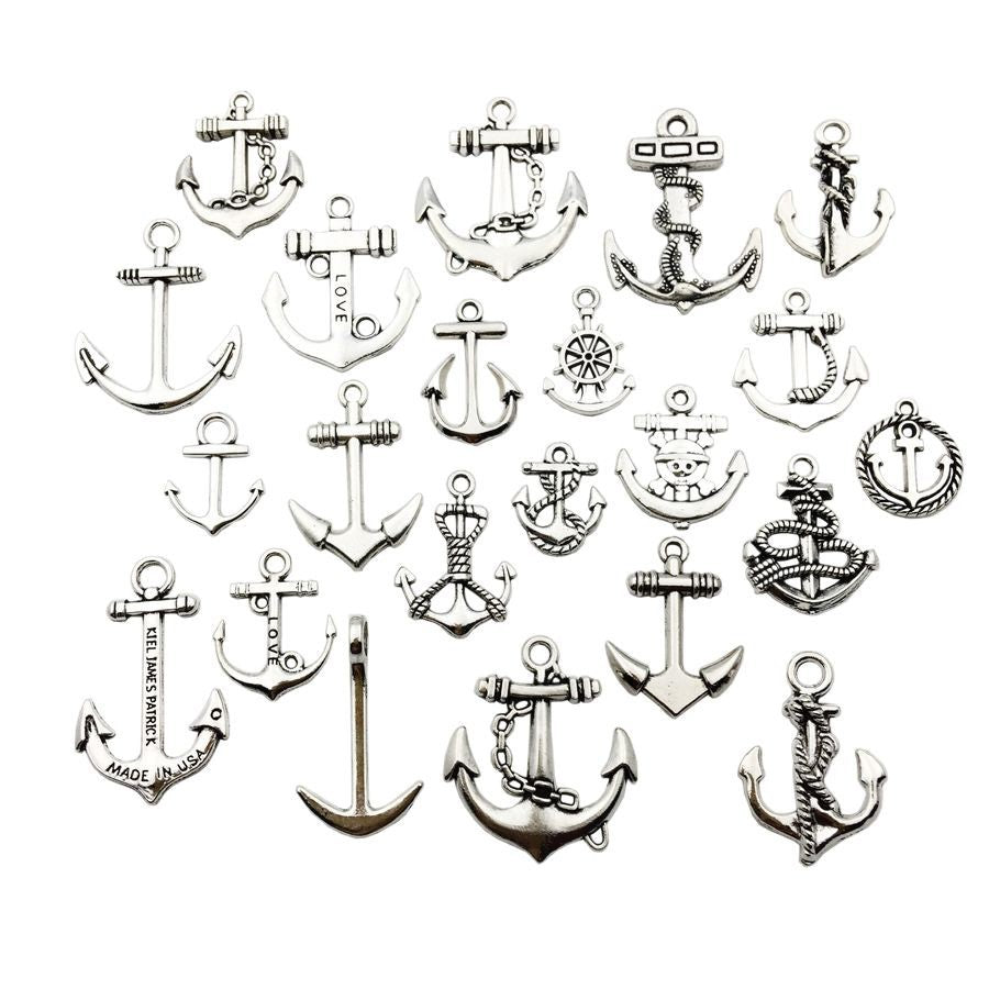 Antique Silver Zinc Alloy Anchor Charm Pendant for DIY Earrings Necklace Bracelet