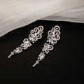 Silver Tone Clear Stone Scroll Chandelier Long Earrings view 2