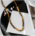 Brown Tiger Eye Heishi Bead Gold Cube Accent Necklace view 6
