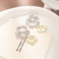 Two Tone Textured Double Flower Long Stud Earrings view 4