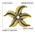 Gold Silver Textured Starfish Brooch Center AB Crystal view 4