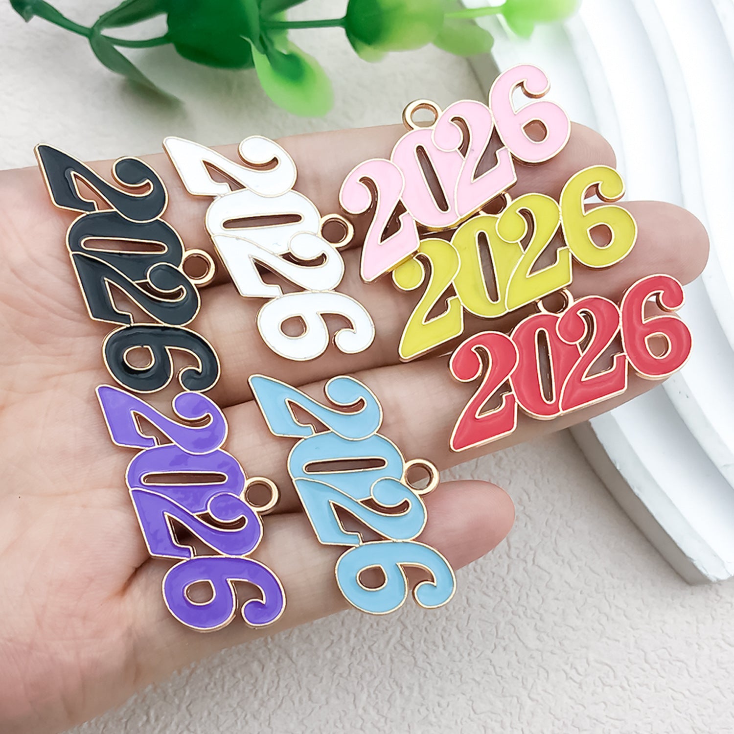 KC Gold Enamel Zinc Alloy 2026 Number Charm Pendant for Bracelet Necklace DIY