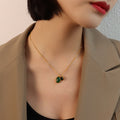 Green Black Agate Pendant Necklace Asymmetric Stud Earrings view 4