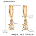 Gold Stainless Zircon Cat Owl Dangle Huggie Hoop Earrings Assortment view 10
