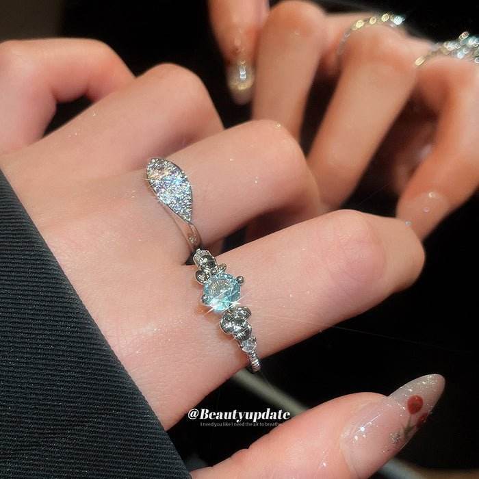 Silver Zircon Open Rings Purple Leaf Blue Flower Styles