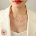 Pearl Stone Glass Bead Necklace Gold Spacers Soft Pink view 3