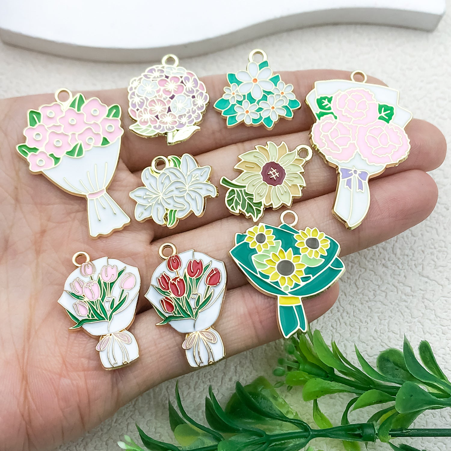 Zinc Alloy Carnation Sunflower Lily Flower Charm Pendants for DIY Necklace Keychain Jewelry