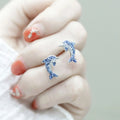 Blue Clear Pave Dolphin Stud Earrings Silver Tone Pair view 2