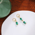Green Bamboo Segment Gold Tone Compact Small Huggie Earrings view 3