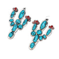 Turquoise-Color Cactus And Red Flower Dangle Earrings view 5