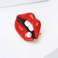 Red Enamel Lips Brooch Pearl Accent White Teeth Glossy view 3