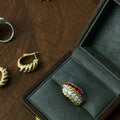 Gold Dual Twisted Rope Ring Ruby Red Clear Crystal Rows view 3