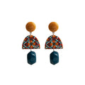 Colorful Pattern Fan Stud and Clip Dangle Earrings view 5