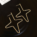 Wire Star Cross Stud Earrings With Polished Metal Tone Details view 6