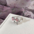 Silver Tone Pink Heart Stone And Crystal Bow Open Ring view 3