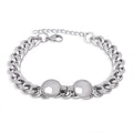 Silver Cuban Link Bracelet Dual Smooth Disc Center Clasp view 5
