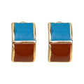 Blue Rust Two-Tone Enamel Geometric Colorblock Stud Earrings view 5