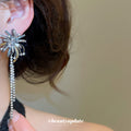 Firework Crystal Chain Drop Stud Earrings in Gunmetal Tone view 3