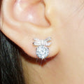 Silver Tone Bow Baguette and Round Clear CZ Stud Earrings view 3