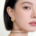 Gold Tone Orange And Clear Crushed Crystal Square Stud Earrings view 2