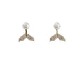 Gold Pearl Top Crystal Pave Fish Tail Stud Earrings view 5