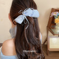 Sheer Fabric Bow Banana Hair Clips Crystal Center Three Colors view 1