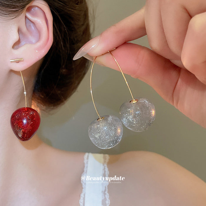 Red And Clear Resin Fruit Drop Stud Earrings With Polished Metal Details