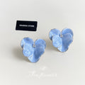 Light Blue Enamel Flower Petal Clear Stone Stud Earrings view 1