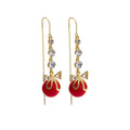 Red Bead Bow Rhinestone Chain Ear Thread Drop Earrings view 5