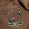 Silver Tone Large Hoop Earrings With Turquoise Irregular Stone Chips view 4