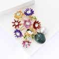 Multicolor Flower Garden Bird Brooch With Green and White Beads view 3