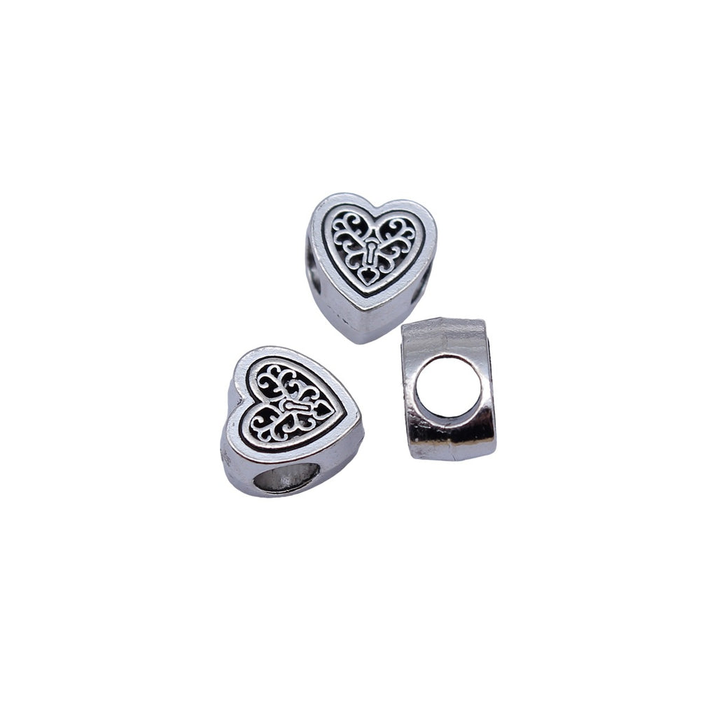 10x10x6.5mm 1.9g Antique Silver Zinc Alloy Heart Large Hole Spacer Beads for Bracelet Jewelry Making