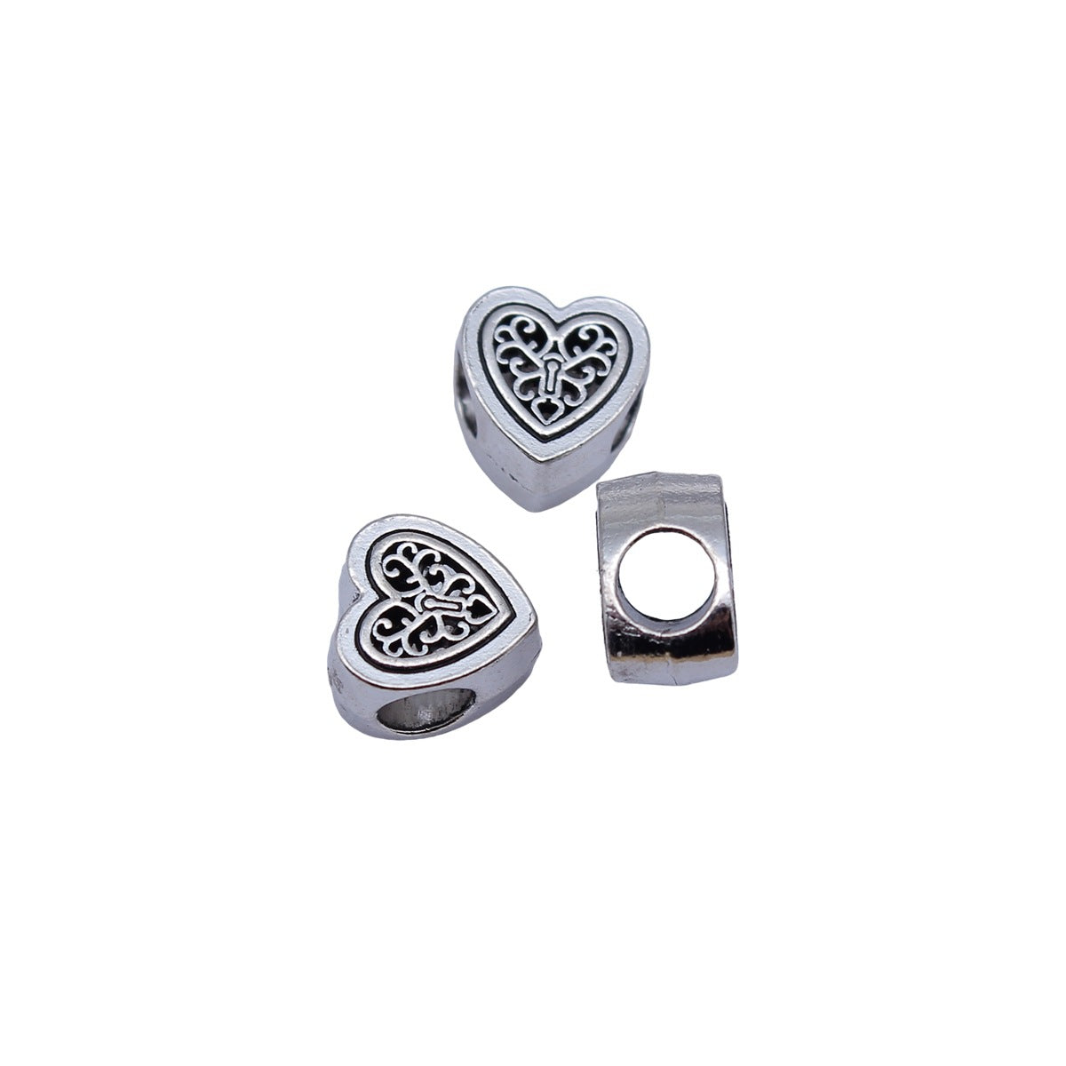 10x10x6.5mm 1.9g Antique Silver Zinc Alloy Heart Large Hole Spacer Beads for Bracelet Jewelry Making