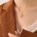 Gold Engraved Rose Square Tag Pendant Necklace Cable Chain view 4