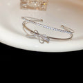 Silver Tone Multirow Open Cuff With Bow Or Round Crystal Center view 6