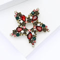 Red And Green Crystal Five-Point Star Brooch Decorative Lapel Pin view 3