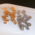 Textured Gold Tone Organic Disc Drop Stud Earrings view 2