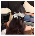 Satin Polka Dot Bow Banana Hair Clip Rhinestone Center view 7