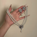 Double Strand Pearl Necklace Drop Earring Set Silver Crystal view 6