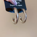 Textured Spotted C Hoop Stud Earrings Jewelry Pair view 6