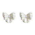 White Ribbed Silver Line Bow Stud Earrings Matching Pair view 5