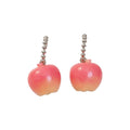 Pink Peach Fruit Drop Earrings with Crystal Stem Details view 5