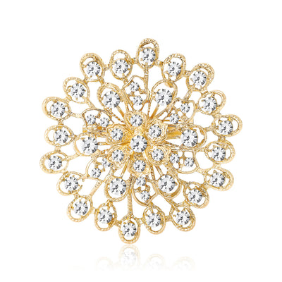 Front view of Round Crystal Sunburst brooch