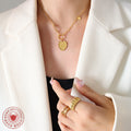 Gold Strawberry Pendant Necklace Mixed Chain Circle Link view 4