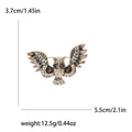 Spread-Wing Owl Metal Brooch with Wide-winged Owl with Crystals and Colored Enamel Details view 5