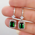 Silver-Tone Brass Emerald-Green Halo Leverback Drop Earrings view 2