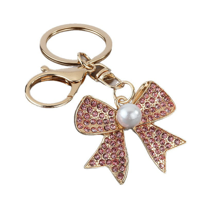 Rhinestone Bow Zinc Alloy Keychain for Car Keys and Bags